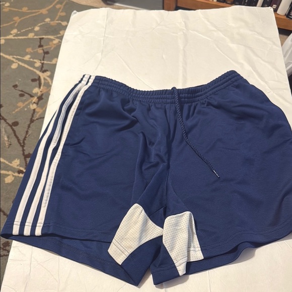 Adidas Blue and White Athletic Shorts with Signature Stripes - Picture 1 of 4